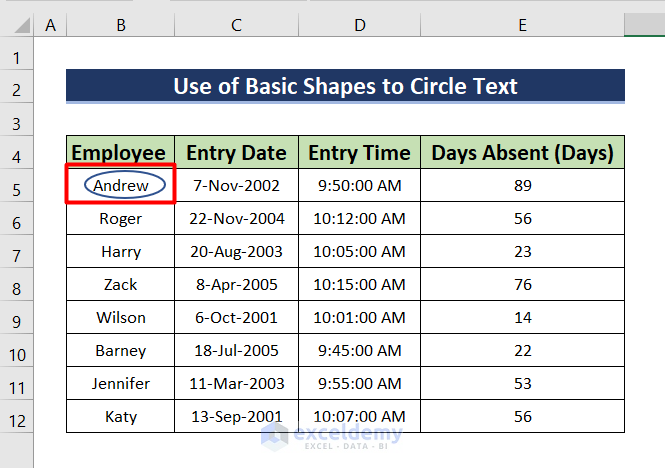 How to Circle Text in Excel