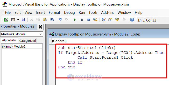  Apply VBA Code to Display Tooltip on Mouseover for Shapes