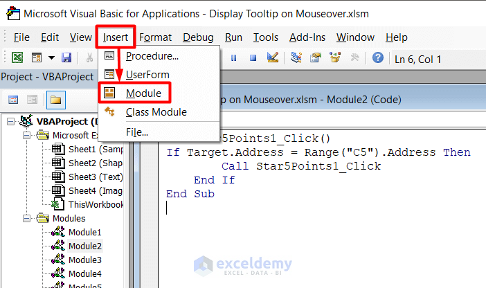  Apply VBA Code to Display Tooltip on Mouseover for Shapes