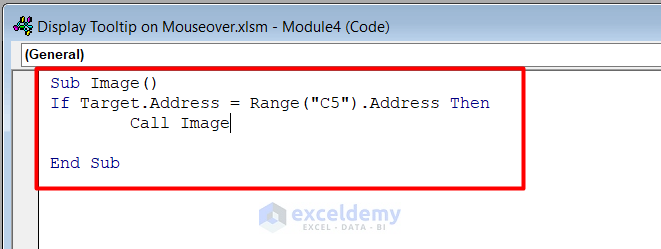 Run an Excel VBA Code to Display Tooltip on Mouseover for Image