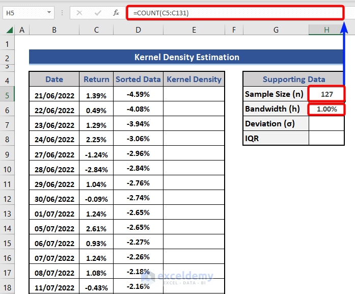 Count the number of data for Kernel Density Estimation