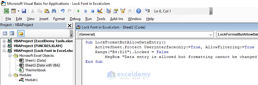 Lock Font in Excel Using VBA