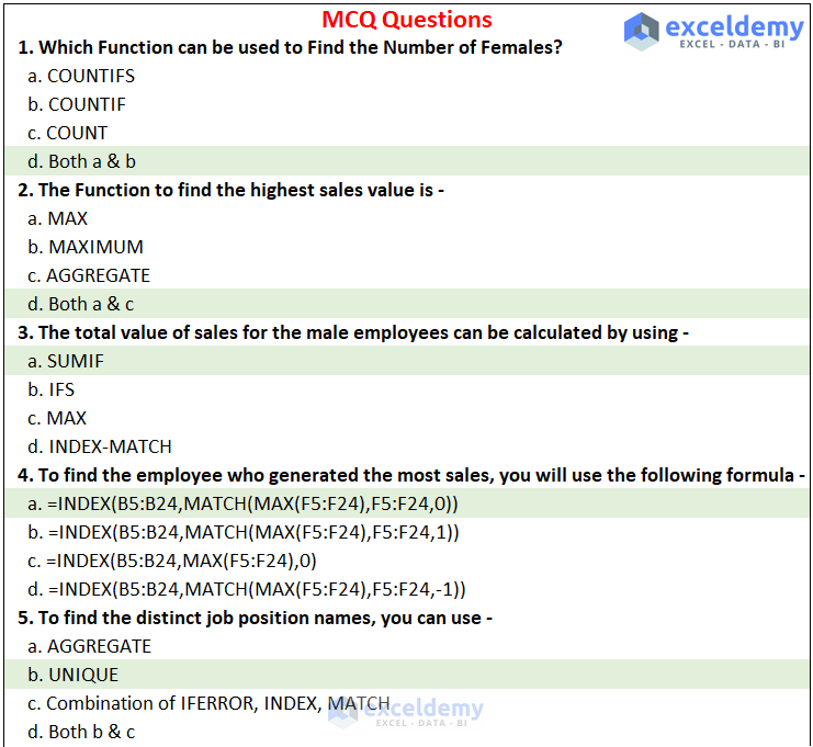 50 Tricky MS Excel Objective Questions and Answers PDF