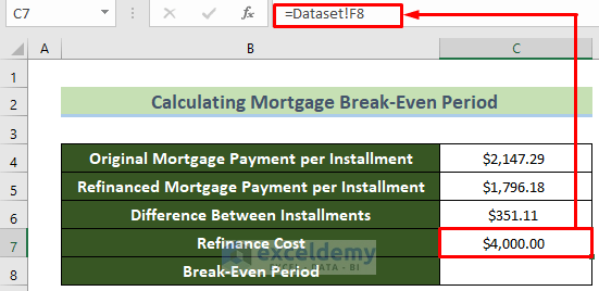 Refinance Cost to Perform Mortgage Break-Even Analysis in Excel