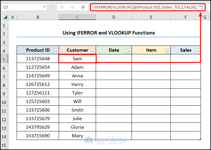 Using IFERROR and VLOOKUP Functions