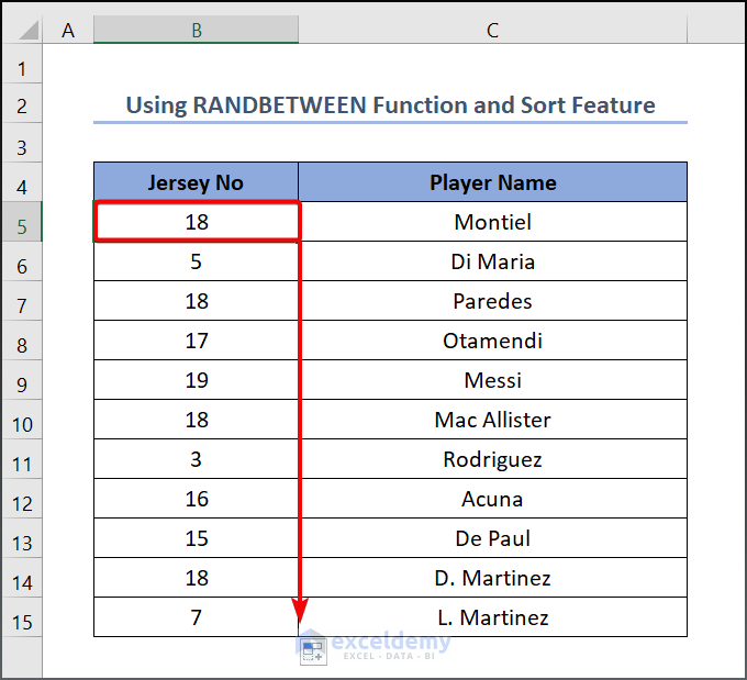 randomize list of names in excel Using RANDBETWEEN Function and Sort Feature