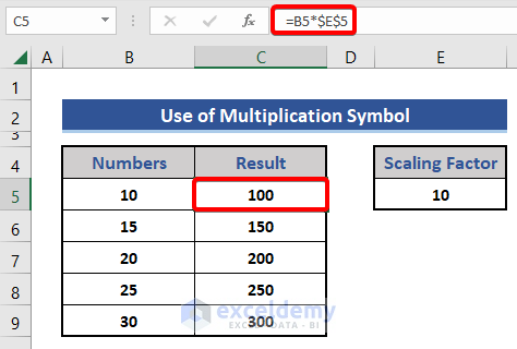 Scale formula Using Multiplication Symbol