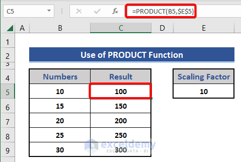 Scaling formula based on PRODUCT Function