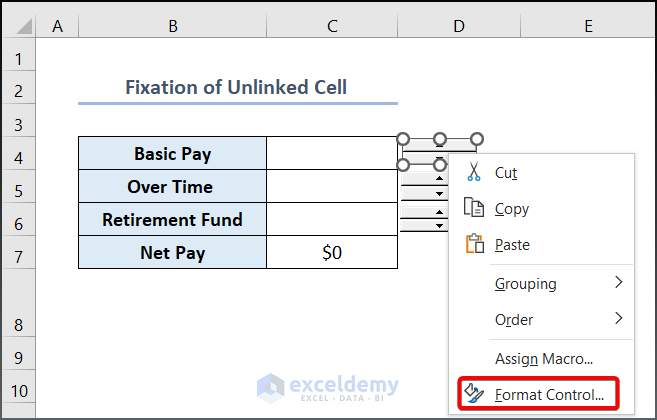Specify the Cell Link from the Format Control Feature