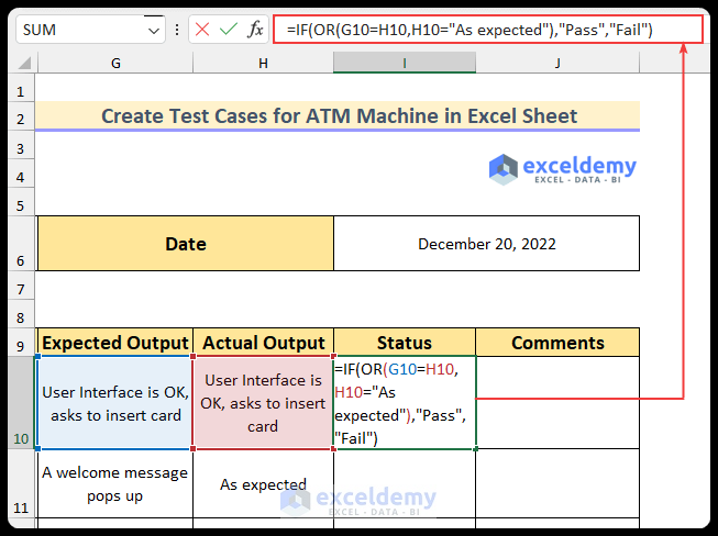 Finding Test Status to Create Test Cases for ATM Machine in Excel Sheet