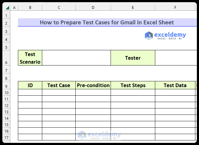 Setting Up Format to Prepare Test Cases for Gmail in Excel Sheet