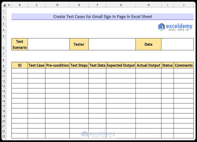 Creating Another Test Scenario to Prepare Test Cases for Gmail in Excel Sheet
