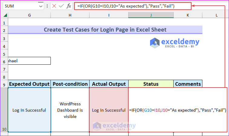 Finding Test Status to Create Test Cases for Login Page in Excel Sheet