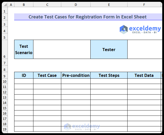 Setting Up Format to Create Test Cases for Registration Form in Excel Sheet