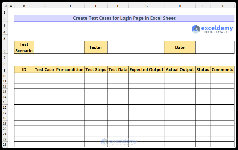 Test Cases for Login Page in Excel Sheet