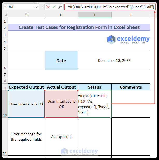 Finding Test Status to Create Test Cases for Registration Form in Excel Sheet