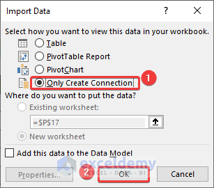 Import Data WIndow to Perform Union Query in Excel