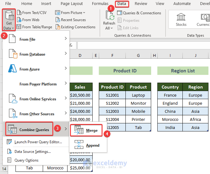 Choose Merge Option to Perform Union Query in Excel