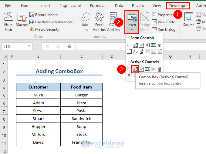 Add ComboBox in Excel