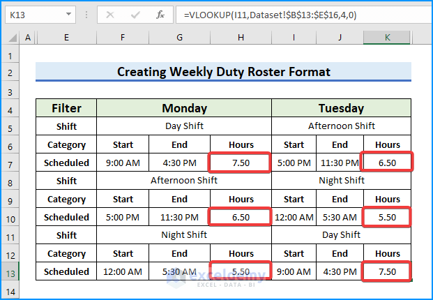 Start Work Scheduling Using VLOOKUP Function