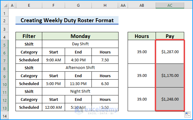Use SUM Function to Create Weekly Duty Roster Format