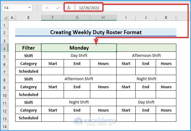 Start Work Scheduling to create weekly duty roster Using VLOOKUP Function