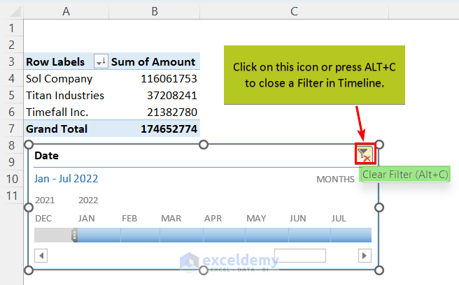How to Clear Filter in Timeline Slicer in Excel Pivot Table