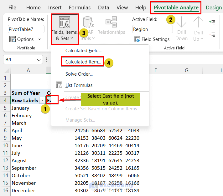 Use of Calculated Item Command in Pivot Table