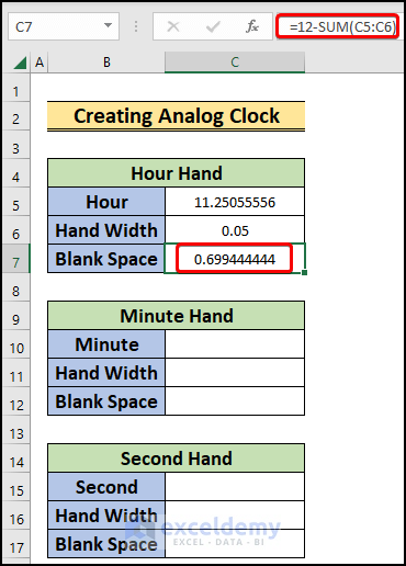 inserting formulas to create analog clock in excel