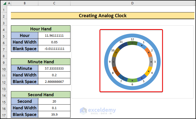 inserting frame to create analog clock in excel