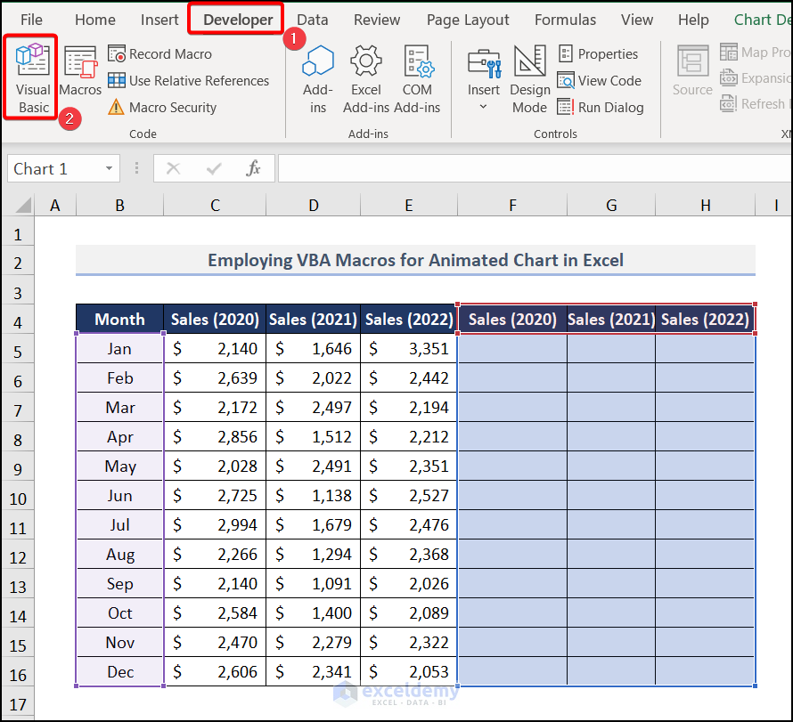 Employing a VBA Macros to create animated charts in Excel