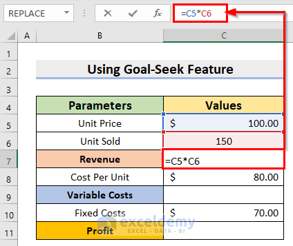 Insert Formula to Perform Break Even Analysis with Formula