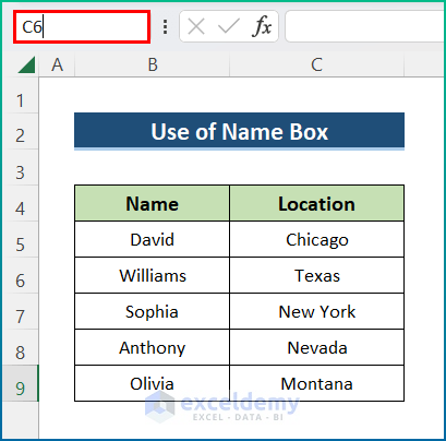 Cell Navigation Using Name Box in Excel
