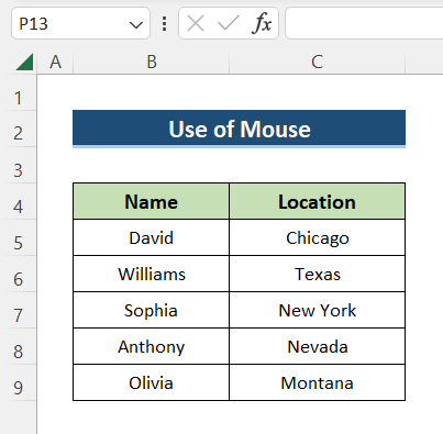 Cell Navigation in Excel Through Mouse or Touchpad