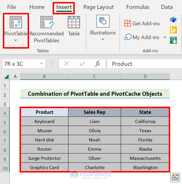 Combine PivotTable and PivotCache Objects to Clear Memory Cache