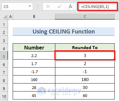 example of ceiling compatibility function in Excel