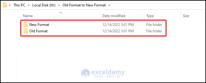 Creating 2 new folders to convert old Excel files to a new format