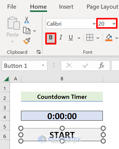 Set START Button for the Countdown Timer in Excel