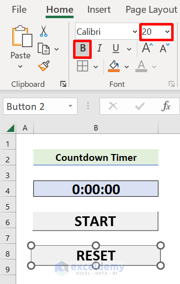 Set RESET Button for the Countdown Timer in Excel