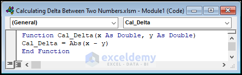 VBA code to get delta between two numbers in Excel