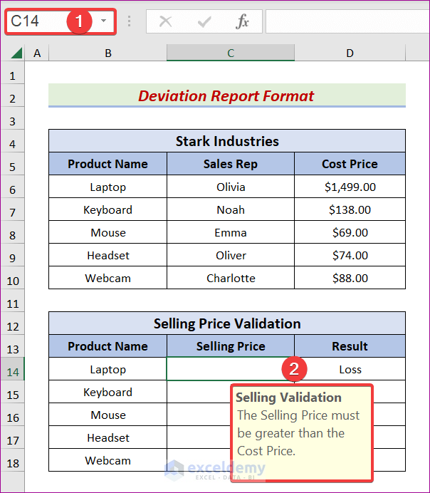 Input Required Data in Excel Deviation Report