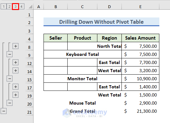 Drill Down Without Pivot Table