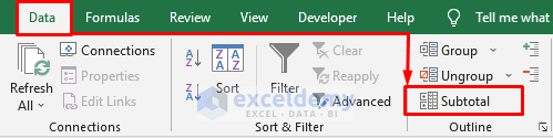 Add Subtotal to Dataset to Drill Down in Excel