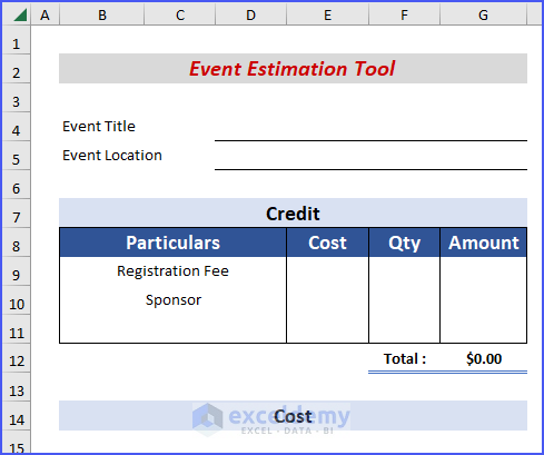 Set the heading of the Cost section in estimation tool