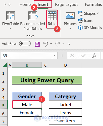 inserting table to get all combinations of 2 columns in excel