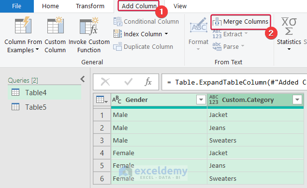 merging two columns to get all combinations of 2 columns in excel