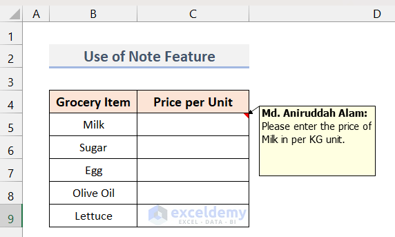 Utilizing Note Feature to Add Cell Tooltip