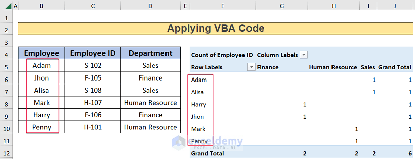 applying vba code to clear pivot cache in excel