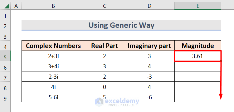 using a generic way to excel complex number magnitude