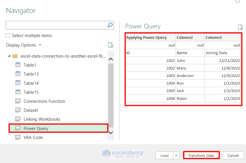 Applying Power Query to Create Excel Data Connection to Another Excel File